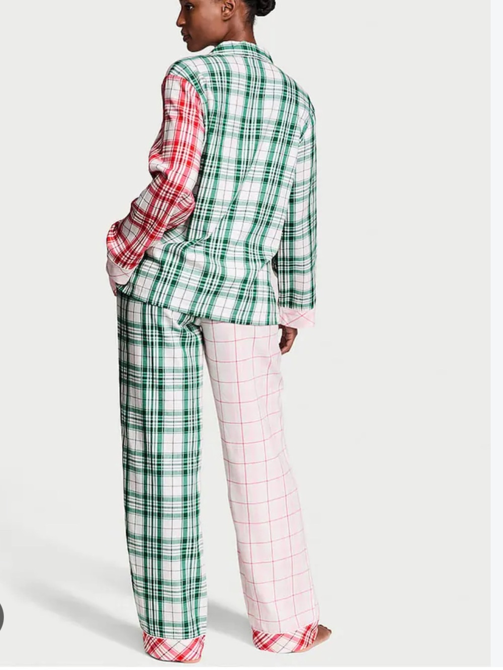 Victoria's Secret Pink & Green Mixed Plaid Women’s Pajama Set size Medium